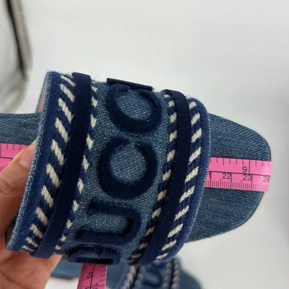 Gucci 36.5 Denim Jean Jane Logo Blue Stripe Slides Sandals E950 - Picture 14 of 14